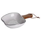 Миска сервировочная фарфоровая 400 мл с деревянной ручкой, серебро