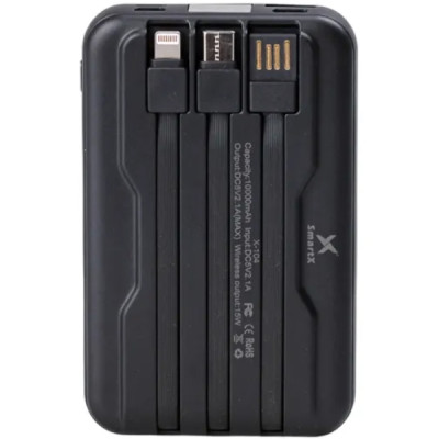 Повербанк 10000 mAh з бездротовою зарядкою USB-С/USB-A/microUSB/Apple Lightning 3 шнури в комплекті