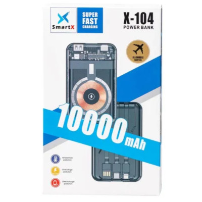 Повербанк 10000 mAh з бездротовою зарядкою USB-С/USB-A/microUSB/Apple Lightning 3 шнури в комплекті