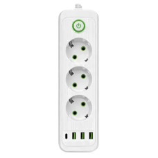 Сетевой фильтр-удлинитель с 3 розетки и 3 USB A + 1 Type-C на 3 метра, белый