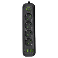 Сетевой фильтр-удлинитель 4 розетки и 3 USB A + 1 Type-C на 3 метра, черный