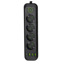 Сетевой фильтр-удлинитель 4 розетки и 3 USB A + 1 Type-C на 5 метров, черный