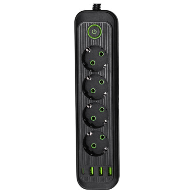 Сетевой фильтр-удлинитель 4 розетки и 3 USB A + 1 Type-C на 5 метров, черный