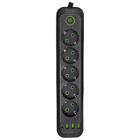 Мережевий фільтр-подовжувач 5 розеток 3 USB A + 1 Type-C на 3 метри, чорний