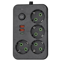 Сетевой фильтр-удлинитель 4 розетки 2 USB-A+1 USB Type-C длина 3 метра, черный