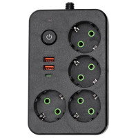 Сетевой фильтр-удлинитель 4 розетки 2 USB-A+1 USB Type-C длина 5 метров, черный