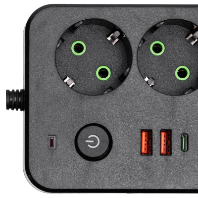 Сетевой фильтр-удлинитель 4 розетки 2 USB-A+1 USB Type-C длина 5 метров, черный Сетевой фильтр-удлинитель 4 розетки 2 USB-A+1 USB Type-C длина 5 метров, черный
