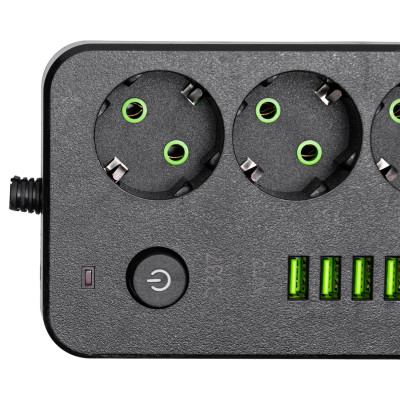 Сетевой фильтр-удлинитель 5 розеток 4 USB-A +1 USB Type-C на 3 метра, черный