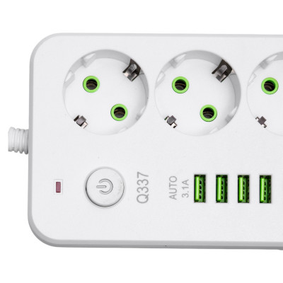 Сетевой фильтр-удлинитель 5 розеток 4 USB-A +1 USB Type-C на 5 метров, белый