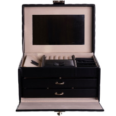 Кейс-шкатулка для украшений на кнопке 22,5х15,5х13 см из экокожи, черный