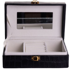 Шкатулка для хранения украшений из экокожи на защелке 16*10*6 см, черный