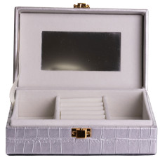 Шкатулка для хранения украшений из экокожи на защелке 16*10*6 см, серый