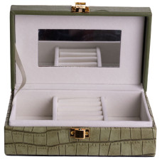 Шкатулка для хранения украшений из экокожи на защелке 16*10*6 см, зеленый