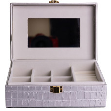 Шкатулка для хранения украшений из экокожи на защелке 20*14*8 см, серый