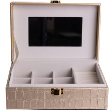 Шкатулка для хранения украшений из экокожи на защелке 20*14*8 см, золотистый