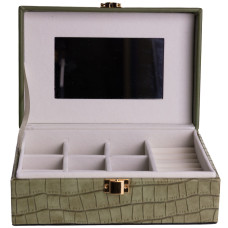 Шкатулка для хранения украшений из экокожи на защелке 20*14*8 см, зеленый