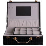 Скринька для зберігання прикрас із екошкіри із ручкою 23.5*14*8 см, чорний