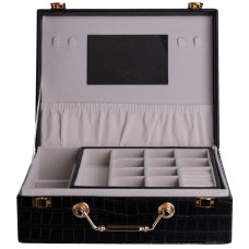 Шкатулка для хранения украшений из экокожи с ручкой 23.5*14*8 см, черный