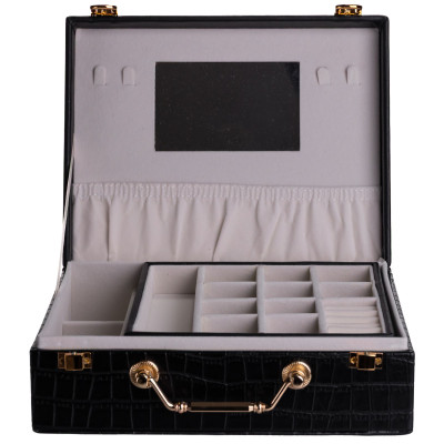 Скринька для зберігання прикрас із екошкіри із ручкою 23.5*14*8 см, чорний