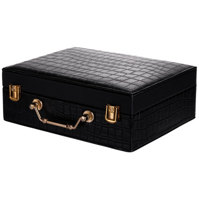 Скринька для зберігання прикрас із екошкіри із ручкою 23.5*14*8 см, чорний