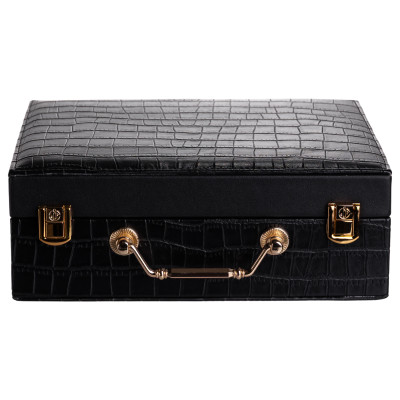 Скринька для зберігання прикрас із екошкіри із ручкою 23.5*14*8 см, чорний