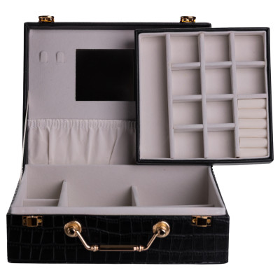 Скринька для зберігання прикрас із екошкіри із ручкою 23.5*14*8 см, чорний