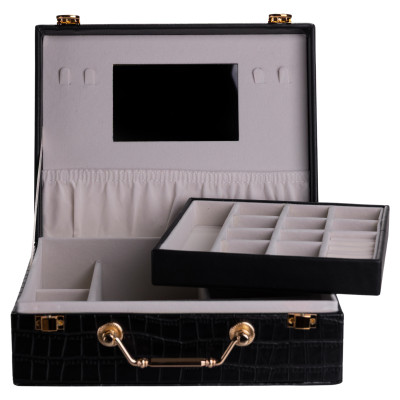 Скринька для зберігання прикрас із екошкіри із ручкою 23.5*14*8 см, чорний