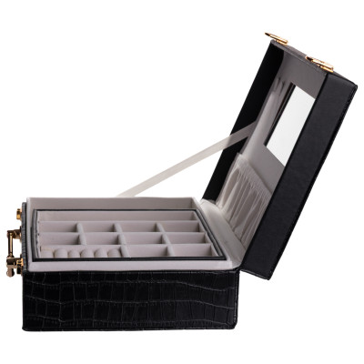 Скринька для зберігання прикрас із екошкіри із ручкою 23.5*14*8 см, чорний