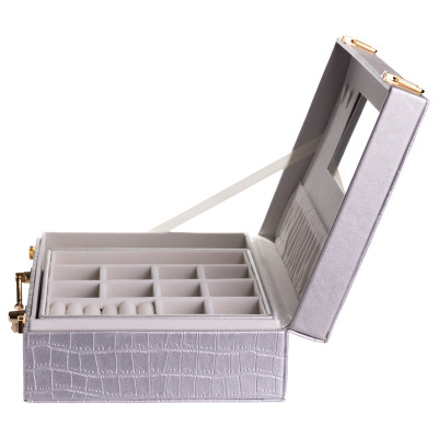 Скринька для зберігання прикрас із екошкіри із ручкою 23.5*14*8 см, сірий