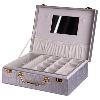 Скринька для зберігання прикрас із екошкіри із ручкою 23.5*14*8 см, сірий