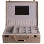 Скринька для зберігання прикрас із екошкіри із ручкою 23.5*14*8 см, золотистий