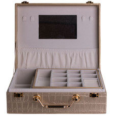 Шкатулка для хранения украшений из экокожи с ручкой 23.5*14*8 см, золотистый