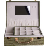 Скринька для зберігання прикрас із екошкіри із ручкою 23.5*14*8 см, зелений