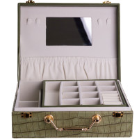 Шкатулка для хранения украшений из экокожи с ручкой 23.5*14*8 см, зеленый