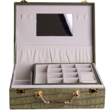 Шкатулка для хранения украшений из экокожи с ручкой 23.5*14*8 см, зеленый