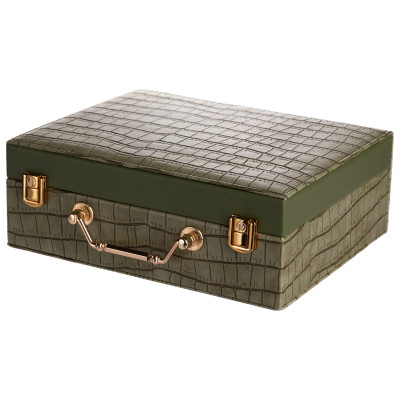 Шкатулка для хранения украшений из экокожи с ручкой 23.5*14*8 см, зеленый