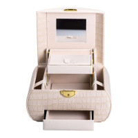 Кейс-органайзер для украшений с защелкой 24х17х18 см из экокожи, бежевый