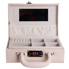 Кейс-органайзер для украшений с кодовым замком 24х16х9,5 см из экокожи, бежевый