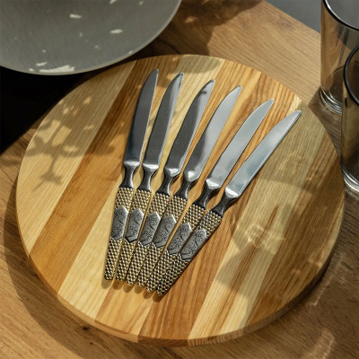 Набор столовых ножей 6 штук из нержавеющей стали, серебристый с золотом Набор столовых ножей 6 штук из нержавеющей стали, серебристый с золотом