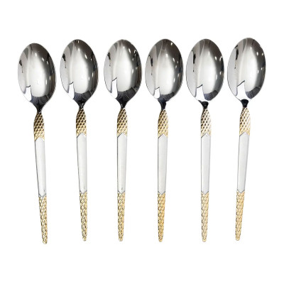 Набор столовых ложек 6 штук из нержавеющей стали 21 см, серебристый с золотом