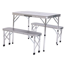 Стол складной и две скамейки для кемпинга 90*60*39.5/70 см, серый