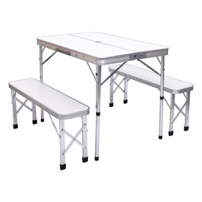 Стол складной и две скамейки для кемпинга 90*60*39.5/70 см, белый