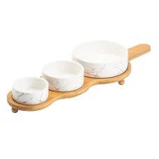 Набор для закусок фарфоровый 3 предмета на бамбуковой подставке