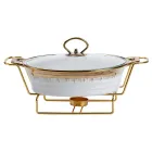 Мармитница фарфоровая 1 л со стеклянной крышкой, золото