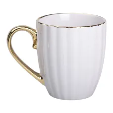 Чашка фарфоровая 420 мл с золотой ручкой, серый