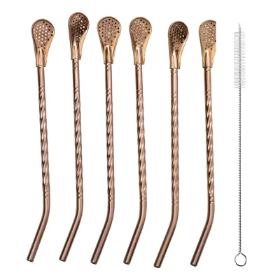 Набор бомбилий для мате 6 штук из нержавеющей стали, бронза