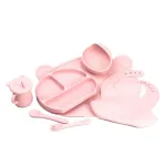 Набір силіконового посуду для дітей Ведмедик 7 предметів, рожевий