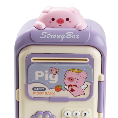 Скарбничка-сейф дитяча Pig з кодовим замком та відбитком пальця, бузковий