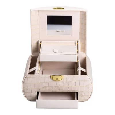 Кейс-органайзер для украшений с защелкой 24х17х18 см из экокожи, бежевый