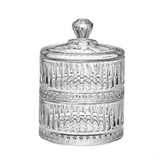 Конфетница двухуровневая с крышкой стеклянная ребристая, прозрачный